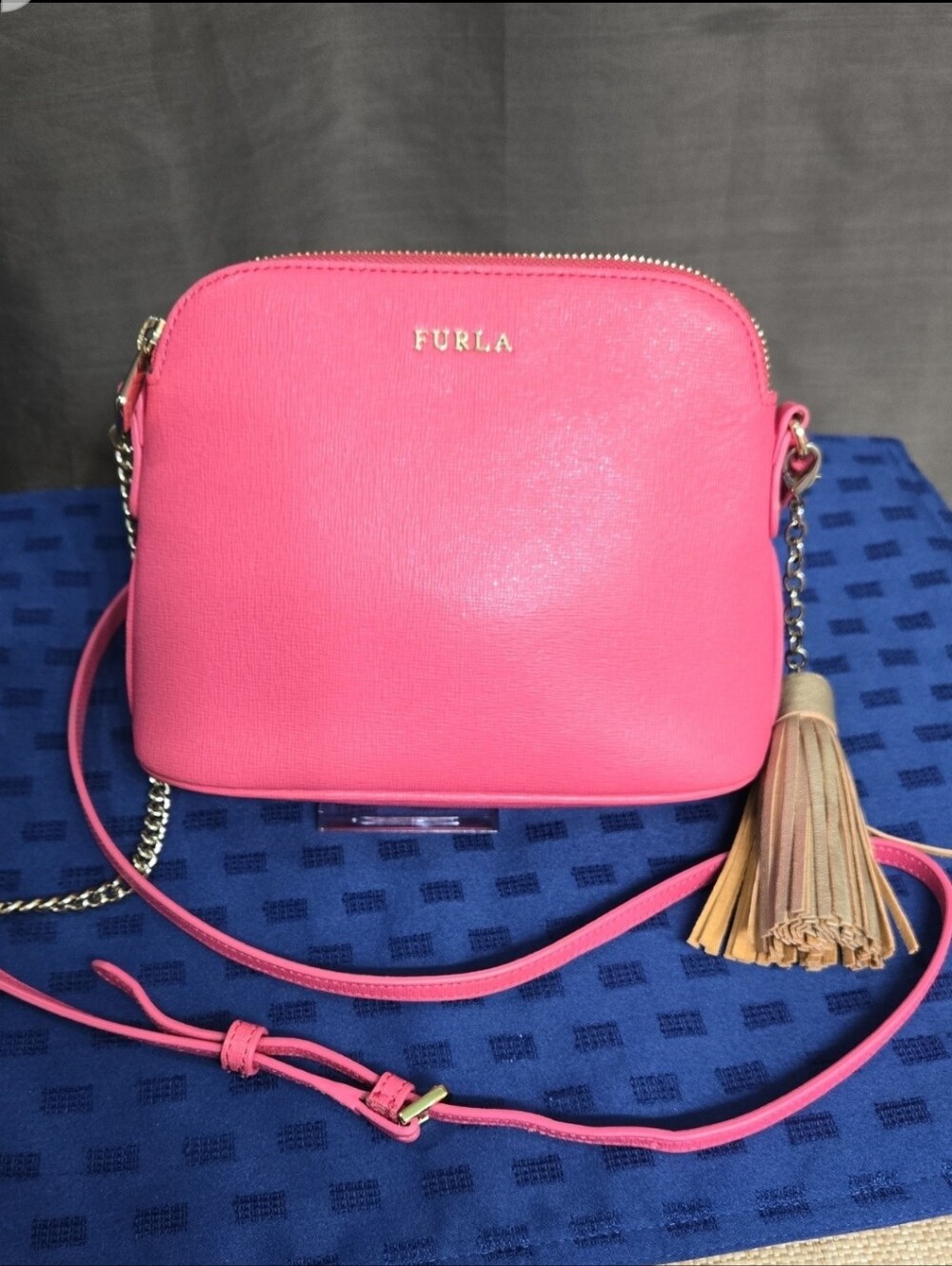 Furla Pink Crossbody with Gold Tassel Accent